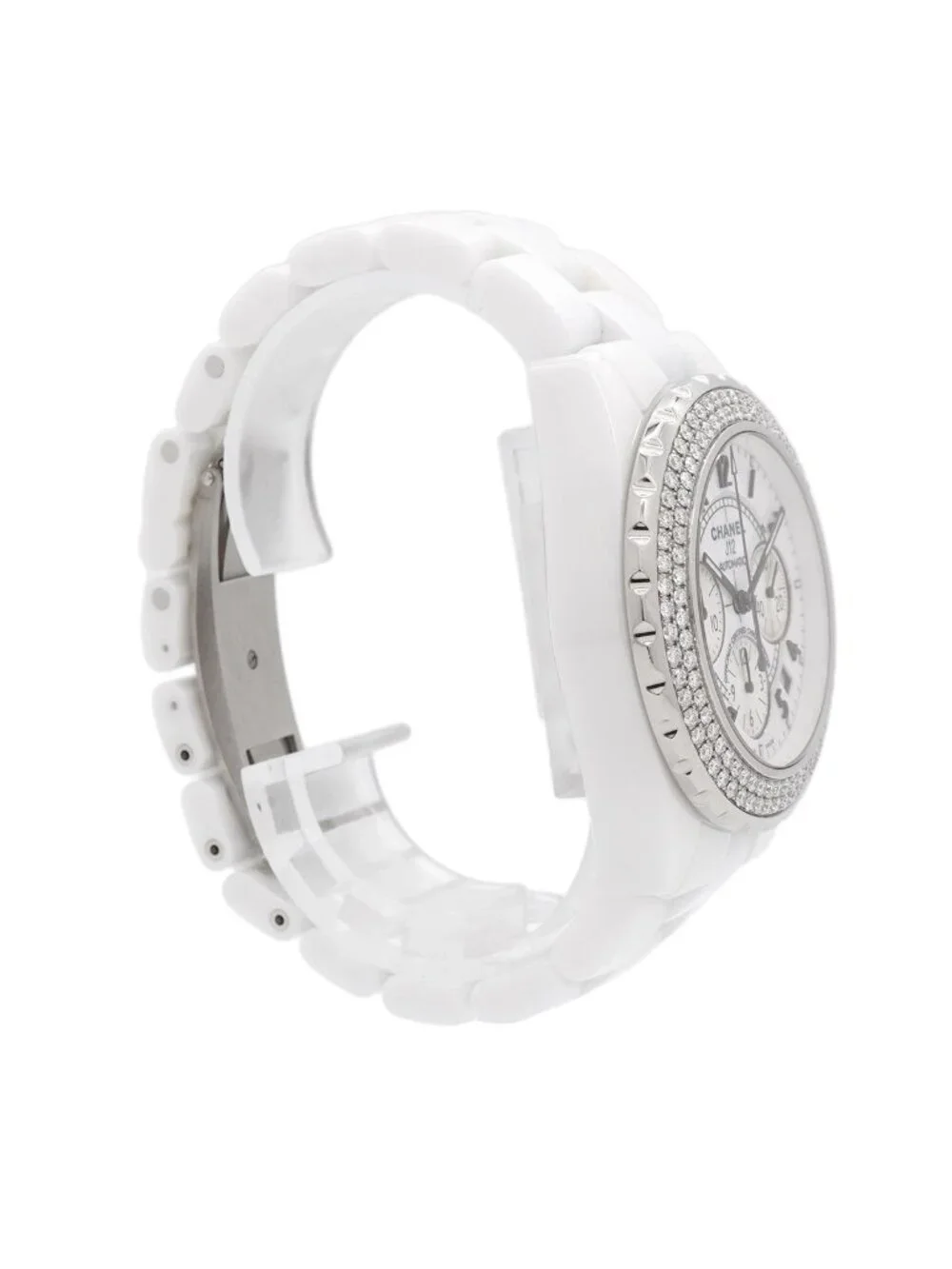 Chanel Chronograph Diamond Bezel White Dial Watch